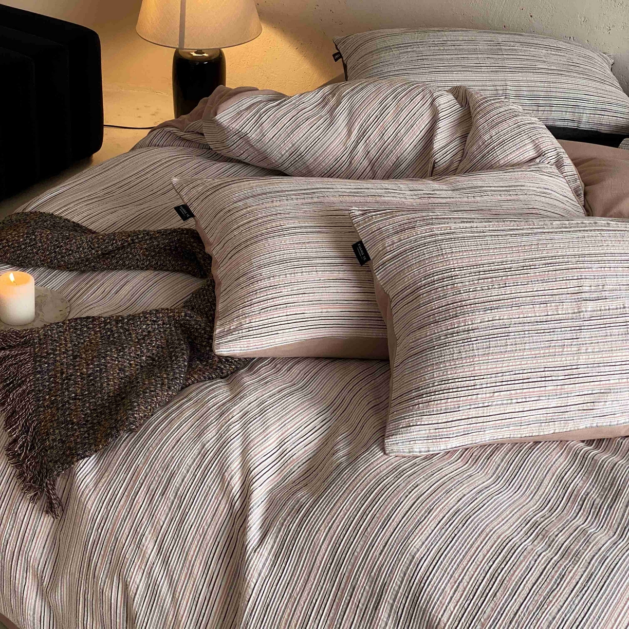 91家纺网 家纺一手货源 找家纺 旷野 2026新款棉麻侘寂风肌理感提花四件套-森川 森川-粉