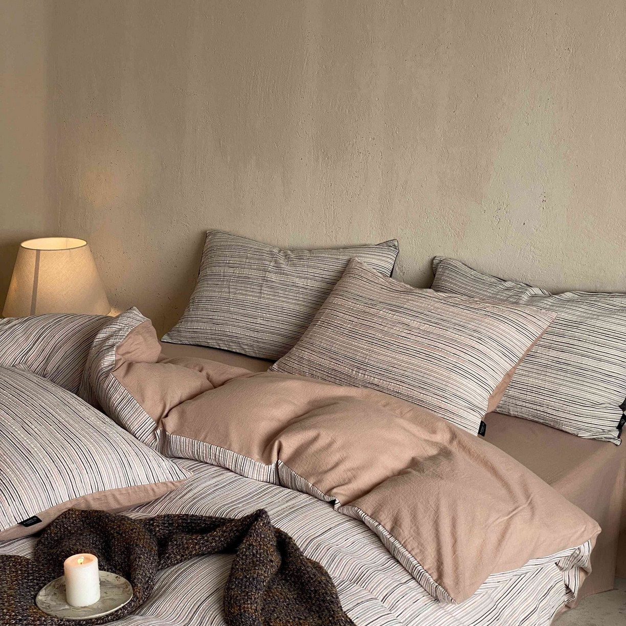 91家纺网 家纺一手货源 找家纺 旷野 2026新款棉麻侘寂风肌理感提花四件套-森川 森川-粉