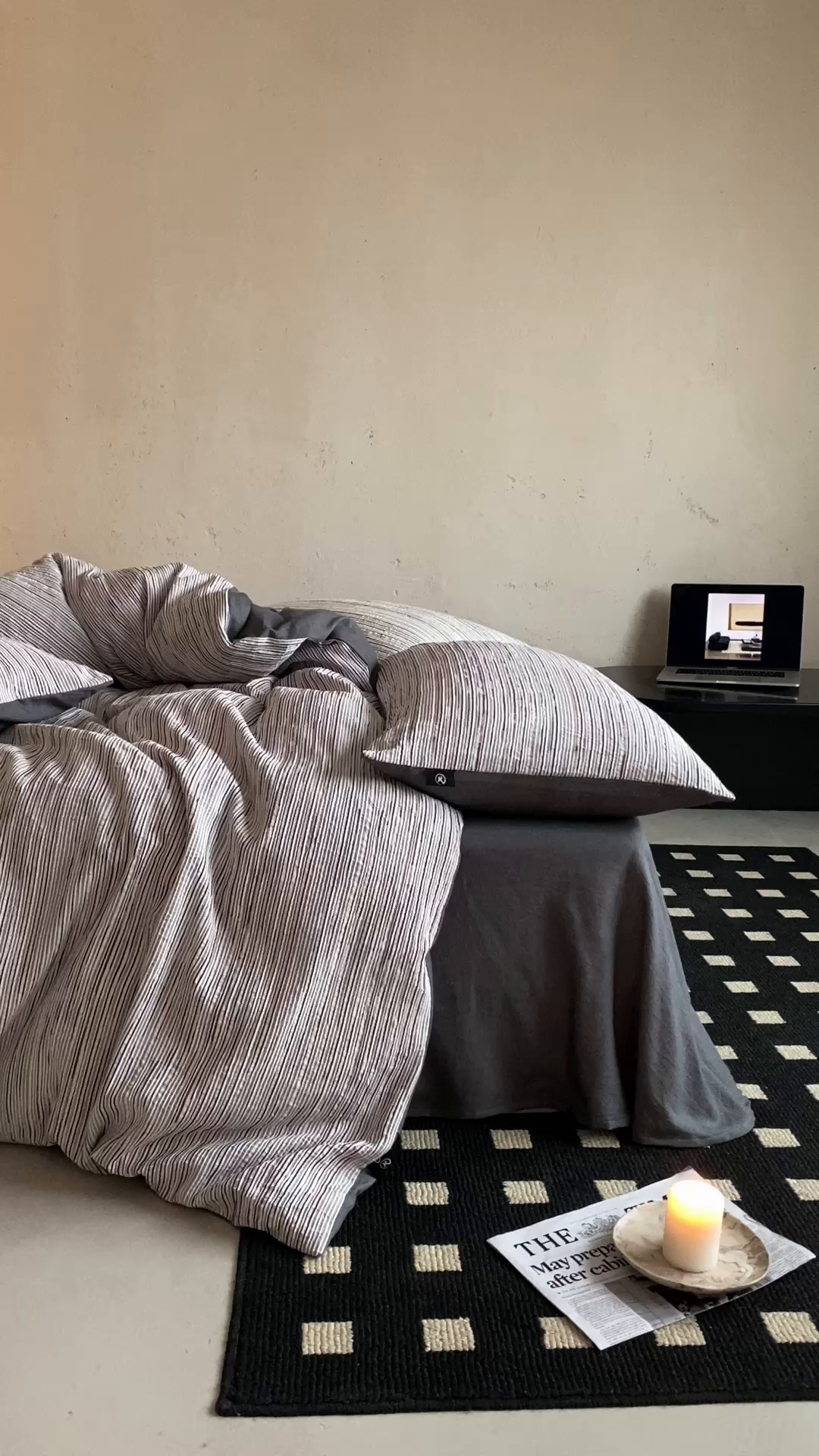 91家纺网 家纺一手货源 找家纺 旷野 2026新款棉麻侘寂风肌理感提花四件套-森川 森川-灰