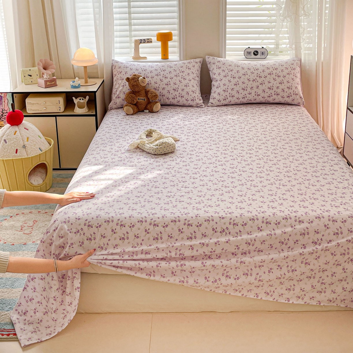 91家纺网 家纺一手货源 找家纺 纽缦家纺 2026新款A类105g四件套古法水洗棉单床单床单单件 波影紫