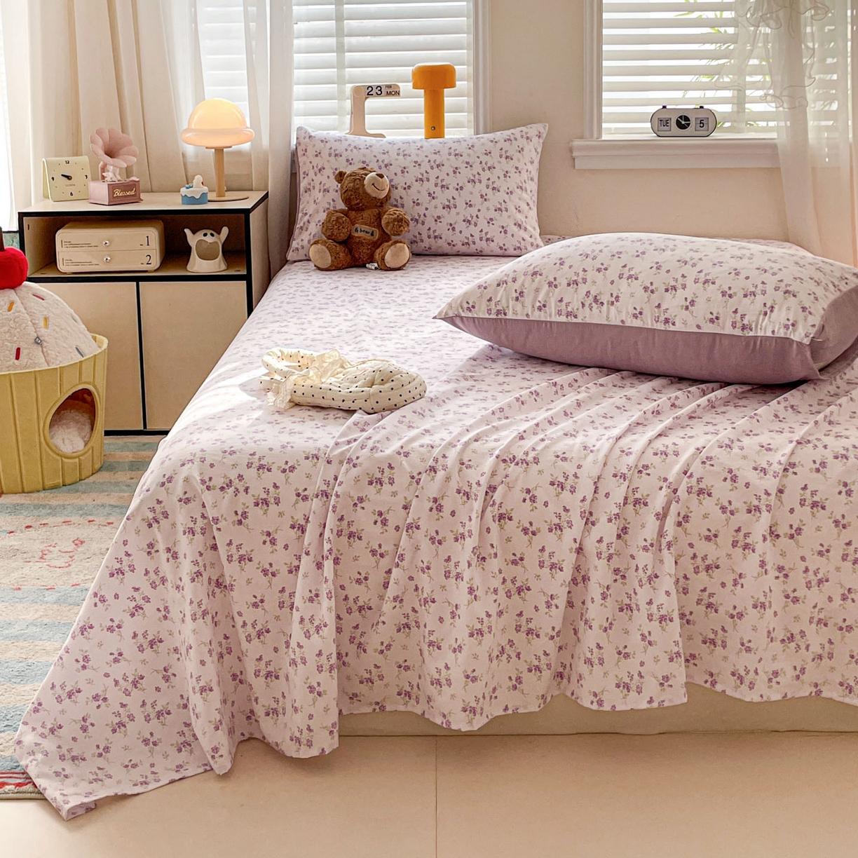 91家纺网 家纺一手货源 找家纺 纽缦家纺 2026新款A类105g四件套古法水洗棉单床单床单单件 波影紫