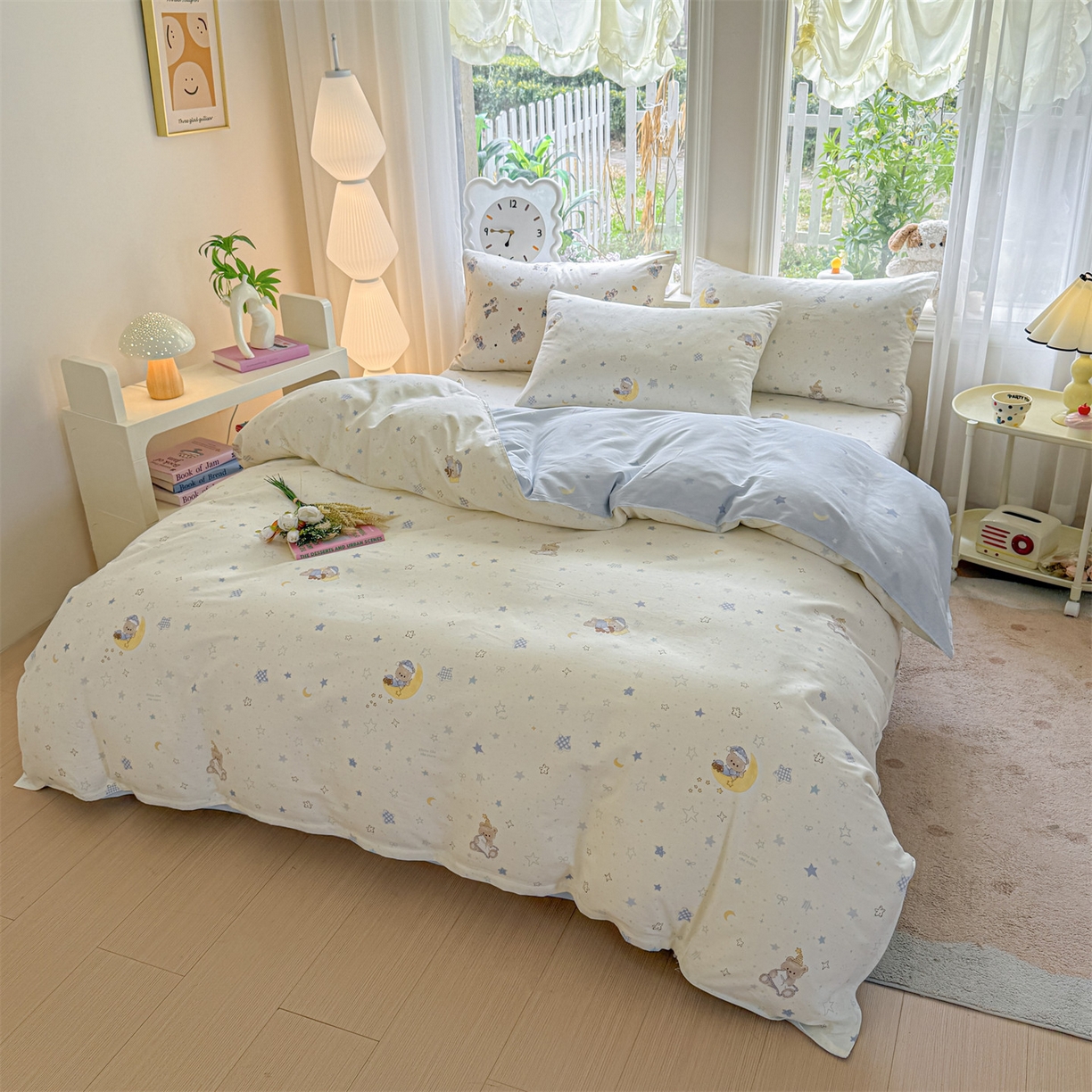 91家纺网 家纺一手货源 找家纺 女子家纺 2026新款全棉印花四件套系列 酣睡熊