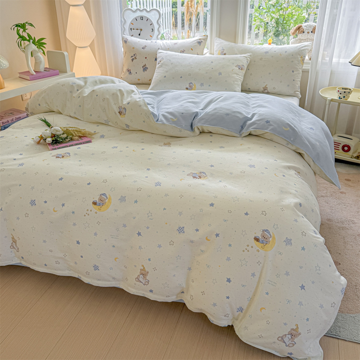 91家纺网 家纺一手货源 找家纺 女子家纺 2026新款全棉印花四件套系列 酣睡熊