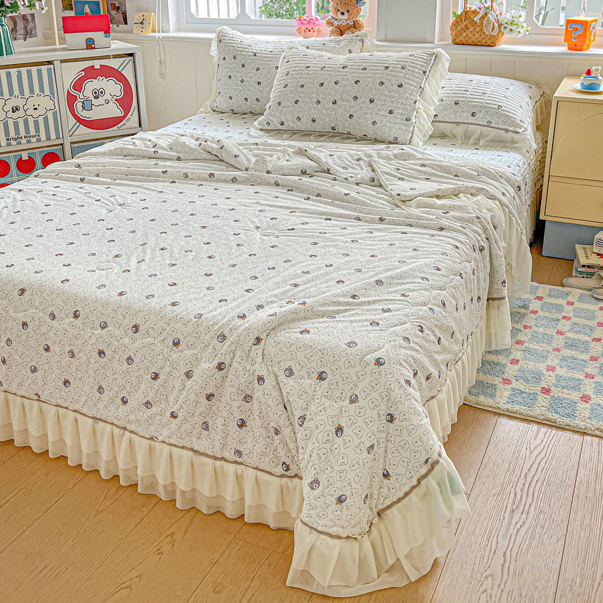 91家纺网 家纺一手货源 找家纺 富米莱单品馆 2026新款高奢维密花边冰肤格凉感夏凉被床盖夏被四件套 夏被床盖-萌宠集