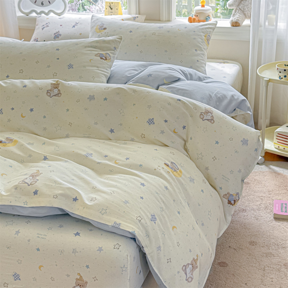 91家纺网 家纺一手货源 找家纺 女子家纺 2026新款全棉印花四件套系列 酣睡熊