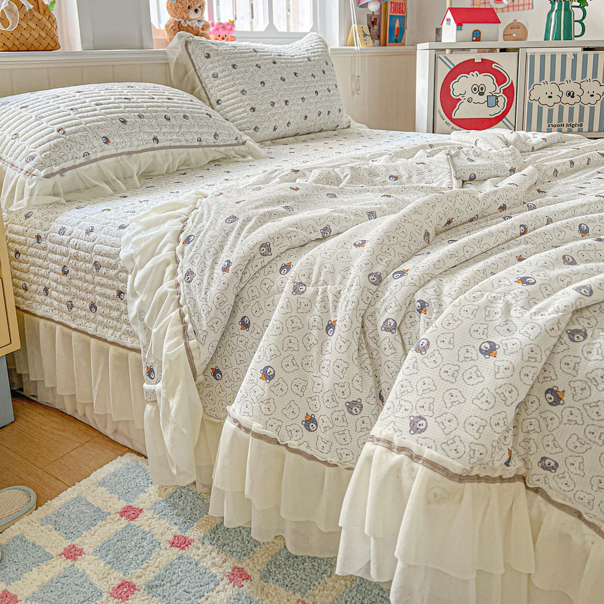 91家纺网 家纺一手货源 找家纺 富米莱单品馆 2026新款高奢维密花边冰肤格凉感夏凉被床盖夏被四件套 夏被床盖-萌宠集