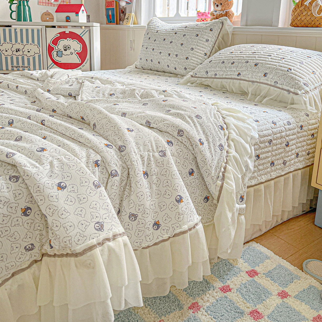 91家纺网 家纺一手货源 找家纺 富米莱单品馆 2026新款高奢维密花边冰肤格凉感夏凉被床盖夏被四件套 夏被床盖-萌宠集