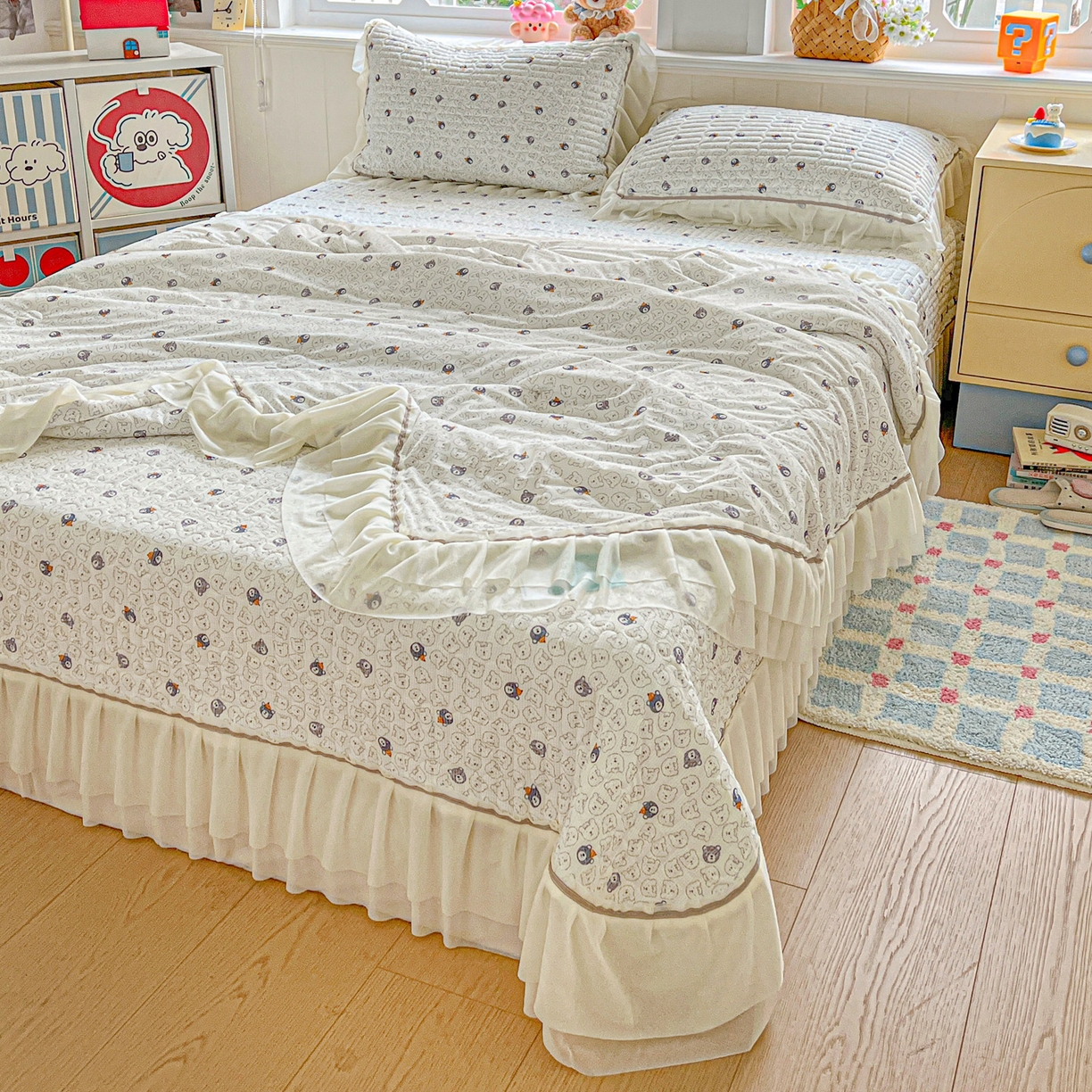 91家纺网 家纺一手货源 找家纺 富米莱单品馆 2026新款高奢维密花边冰肤格凉感夏凉被床盖夏被四件套 夏被床盖-萌宠集