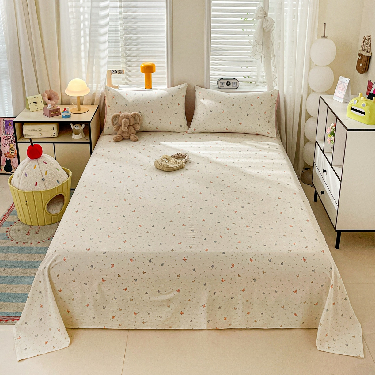 纽缦家纺 2026新款A类105g四件套古法水洗棉单床单床单单件 彩蝶红