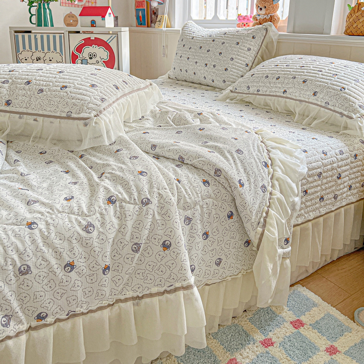 91家纺网 家纺一手货源 找家纺 富米莱单品馆 2026新款高奢维密花边冰肤格凉感夏凉被床盖夏被四件套 夏被床盖-萌宠集