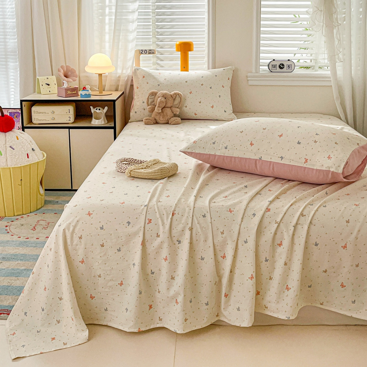 91家纺网 家纺一手货源 找家纺 纽缦家纺 2026新款A类105g四件套古法水洗棉单床单床单单件 彩蝶红