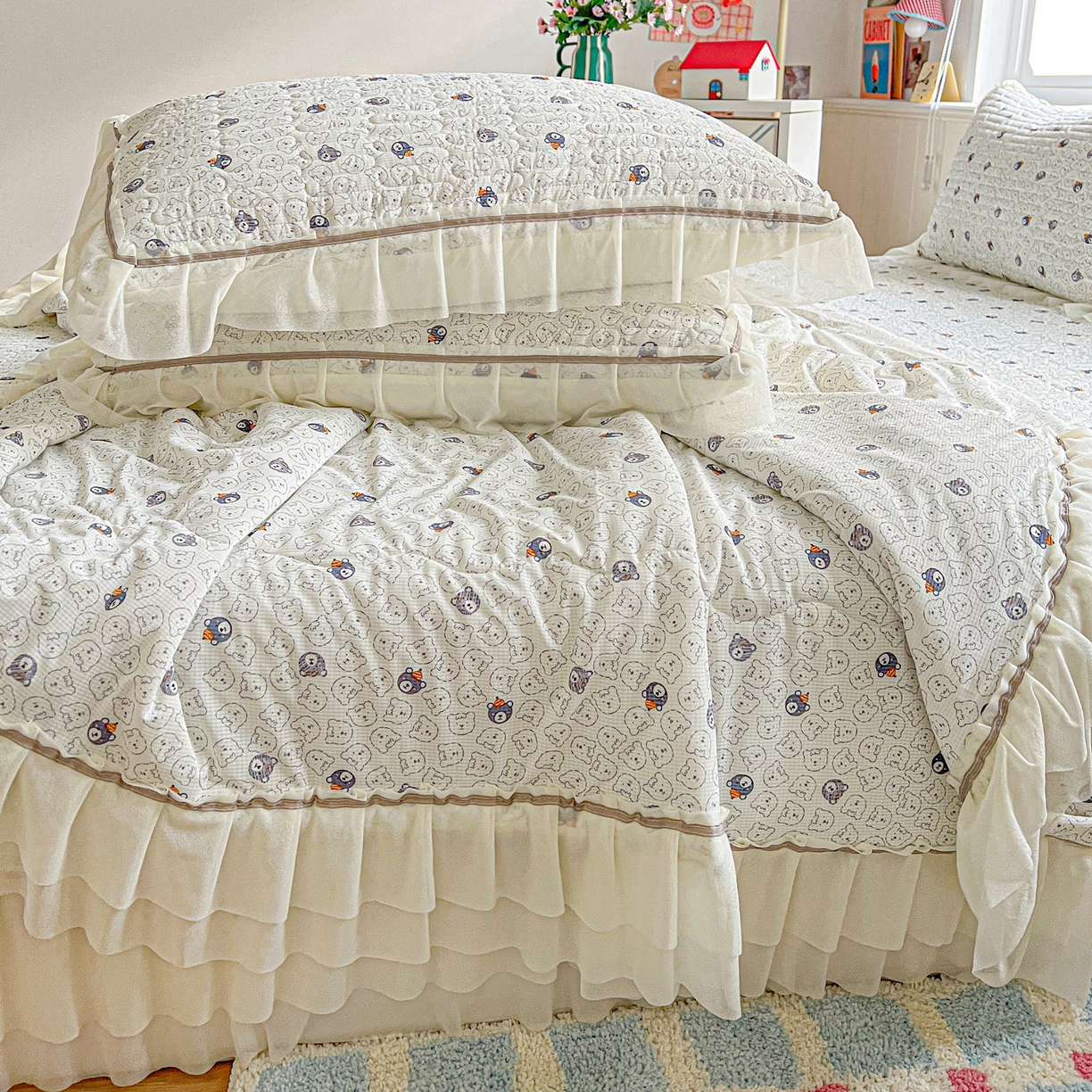 91家纺网 家纺一手货源 找家纺 富米莱单品馆 2026新款高奢维密花边冰肤格凉感夏凉被床盖夏被四件套 夏被床盖-萌宠集