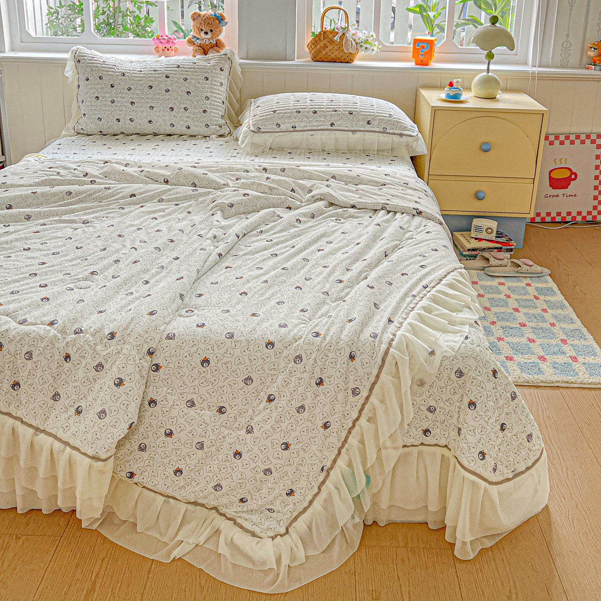 91家纺网 家纺一手货源 找家纺 富米莱单品馆 2026新款高奢维密花边冰肤格凉感夏凉被床盖夏被四件套 夏被床盖-萌宠集