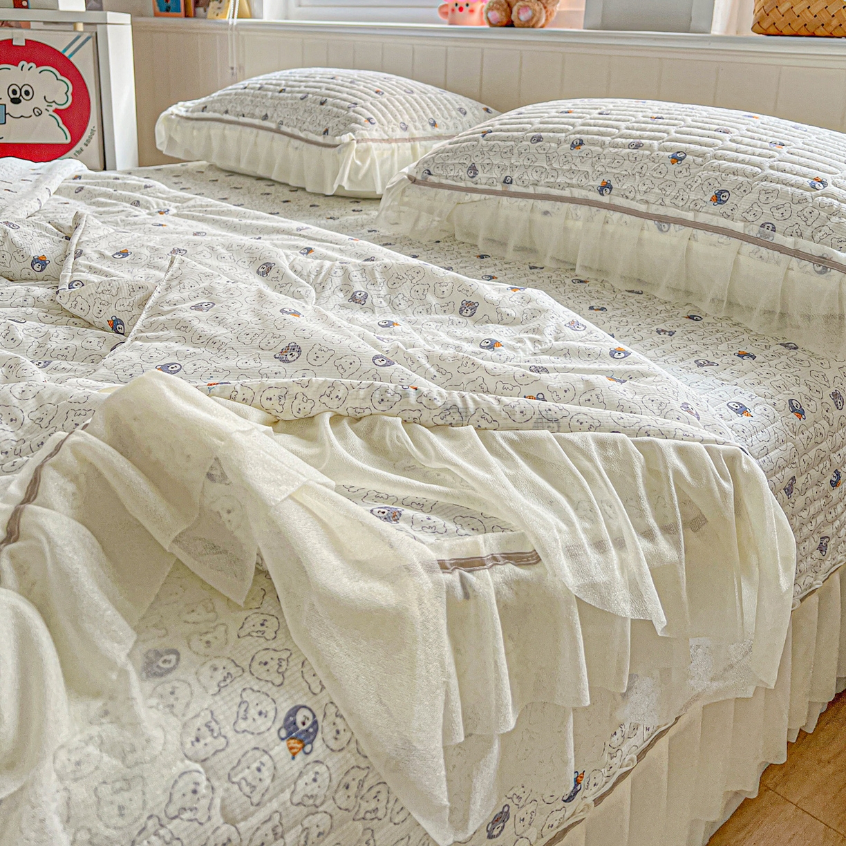 91家纺网 家纺一手货源 找家纺 富米莱单品馆 2026新款高奢维密花边冰肤格凉感夏凉被床盖夏被四件套 夏被床盖-萌宠集