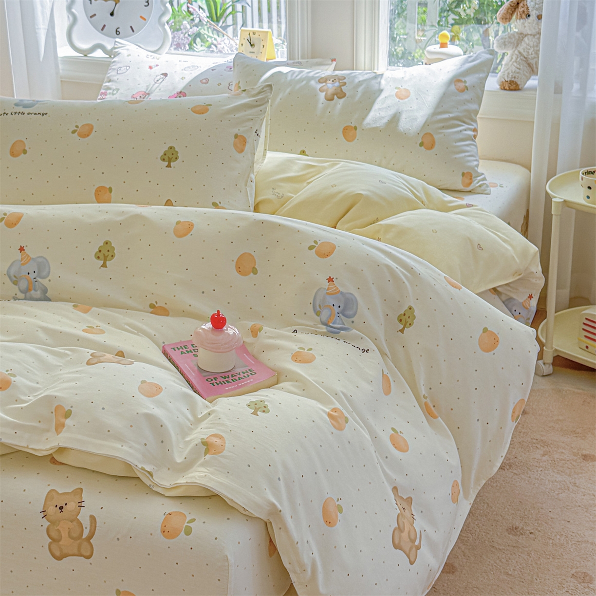 91家纺网 家纺一手货源 找家纺 女子家纺 2026新款全棉印花四件套系列 橘子象宝