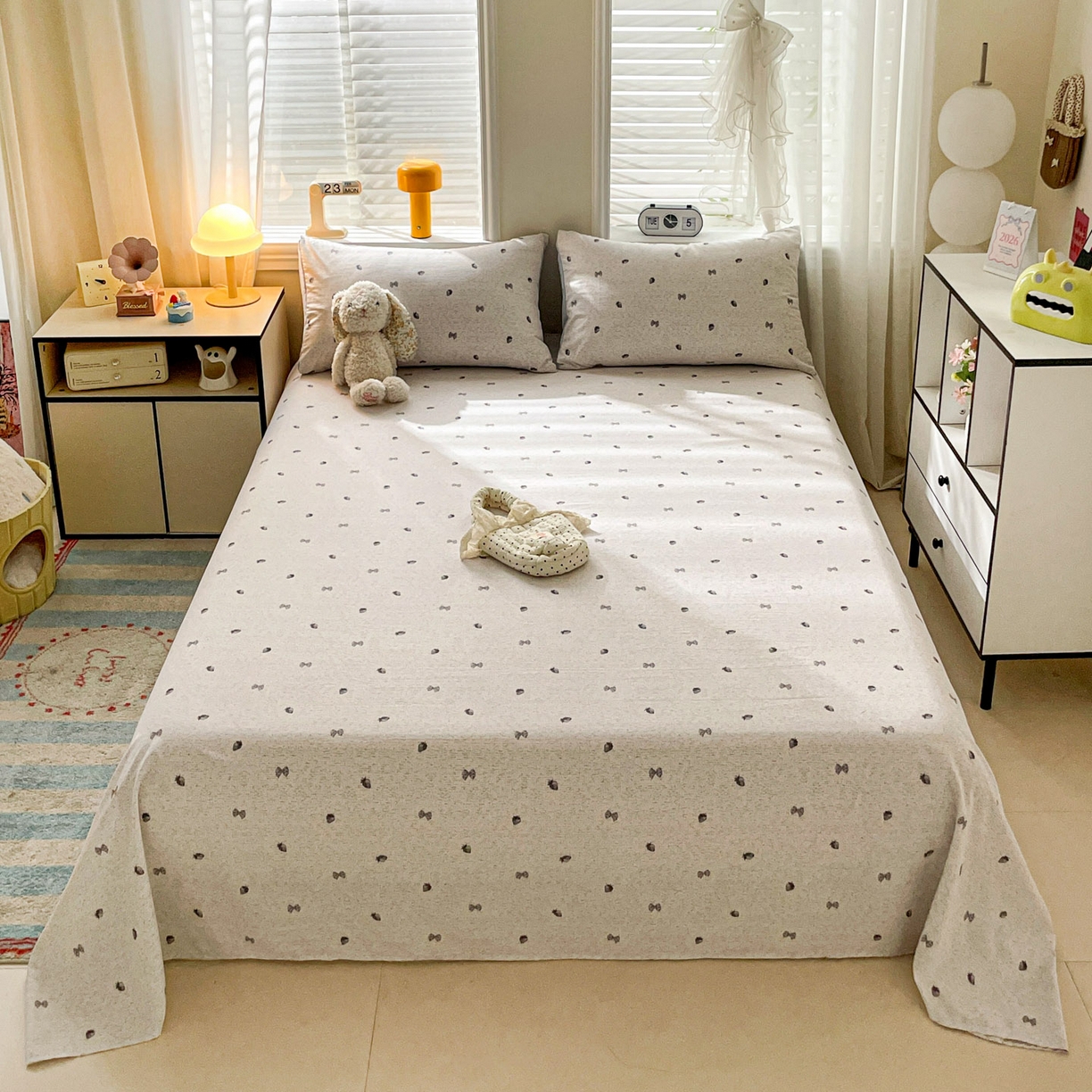 纽缦家纺 2026新款A类105g四件套古法水洗棉单床单床单单件 初春灰