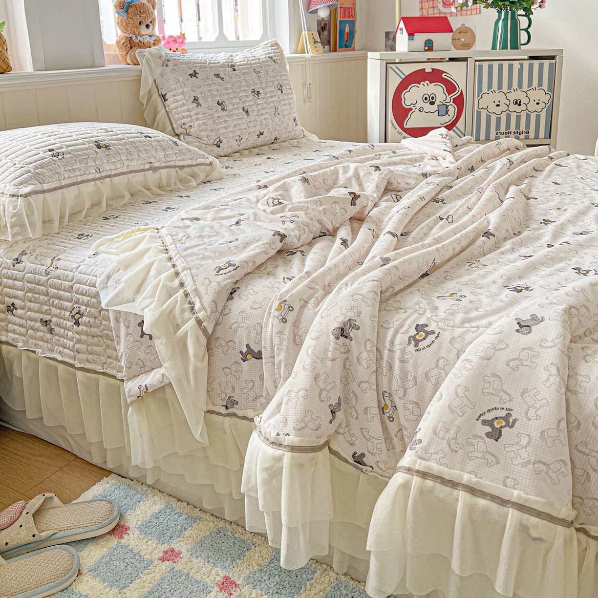 91家纺网 家纺一手货源 找家纺 富米莱单品馆 2026新款高奢维密花边冰肤格凉感夏凉被床盖夏被四件套 夏被床盖-萌马聚财