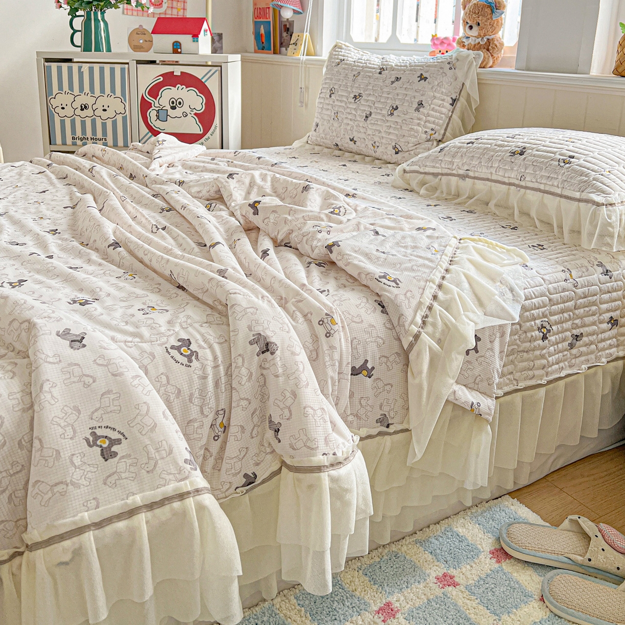 91家纺网 家纺一手货源 找家纺 富米莱单品馆 2026新款高奢维密花边冰肤格凉感夏凉被床盖夏被四件套 夏被床盖-萌马聚财