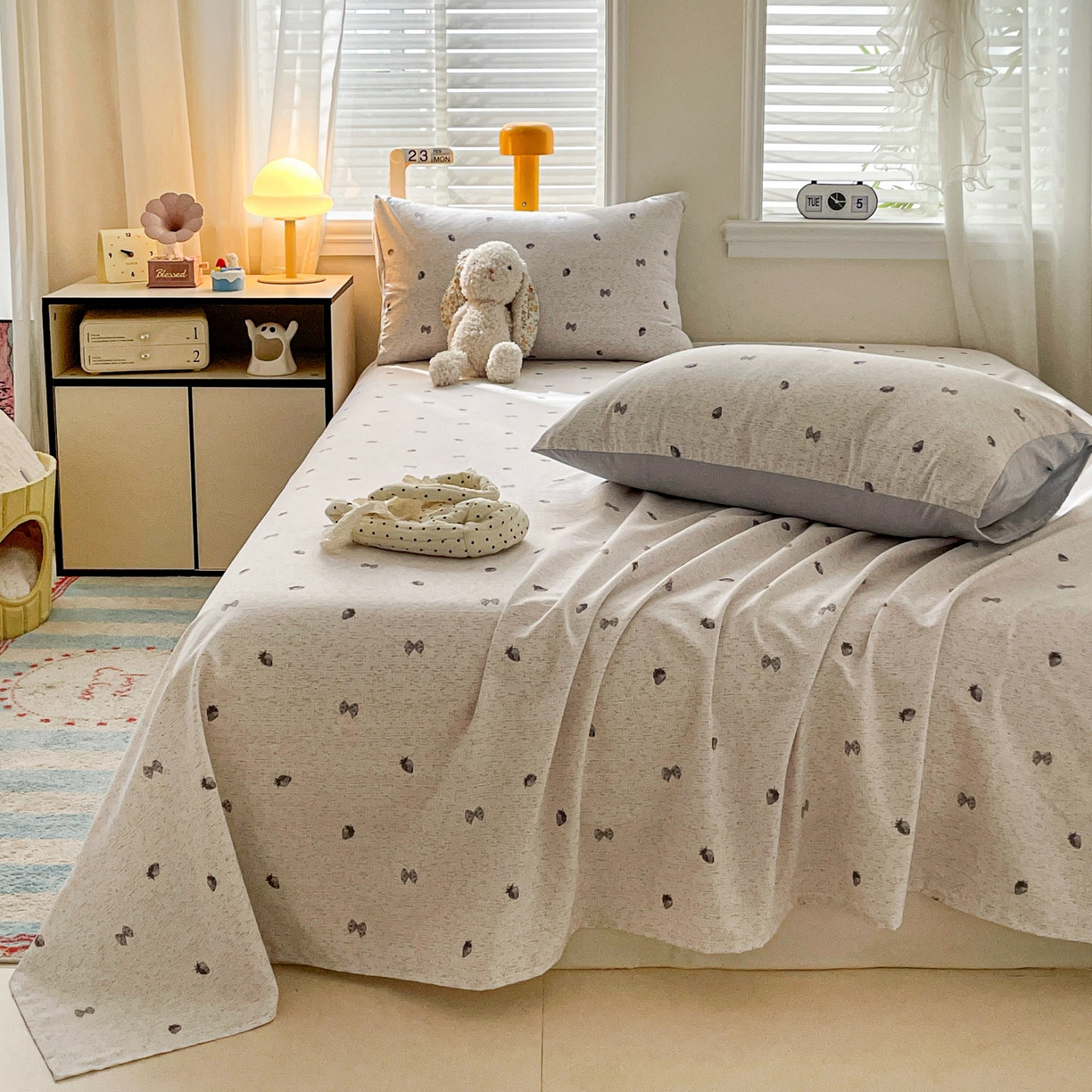 91家纺网 家纺一手货源 找家纺 纽缦家纺 2026新款A类105g四件套古法水洗棉单床单床单单件 初春灰