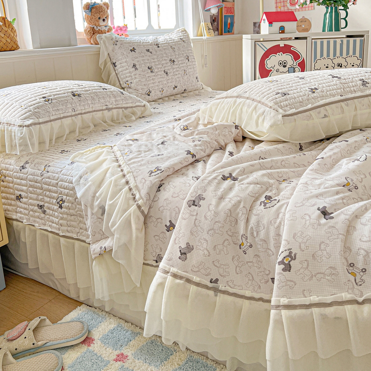 91家纺网 家纺一手货源 找家纺 富米莱单品馆 2026新款高奢维密花边冰肤格凉感夏凉被床盖夏被四件套 夏被床盖-萌马聚财