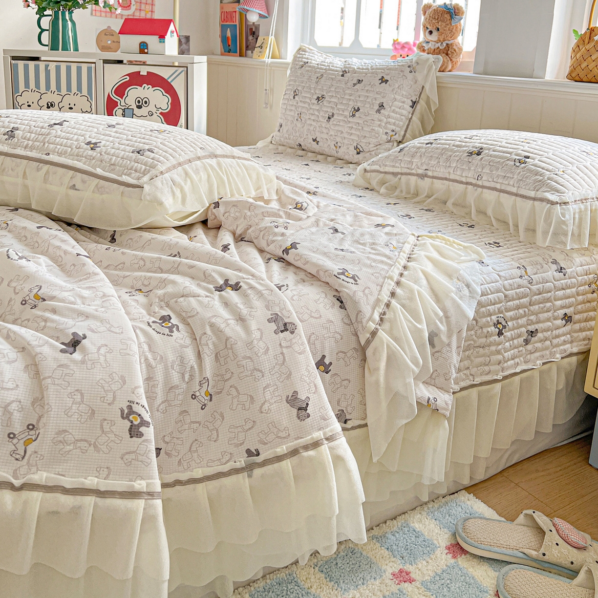 91家纺网 家纺一手货源 找家纺 富米莱单品馆 2026新款高奢维密花边冰肤格凉感夏凉被床盖夏被四件套 夏被床盖-萌马聚财