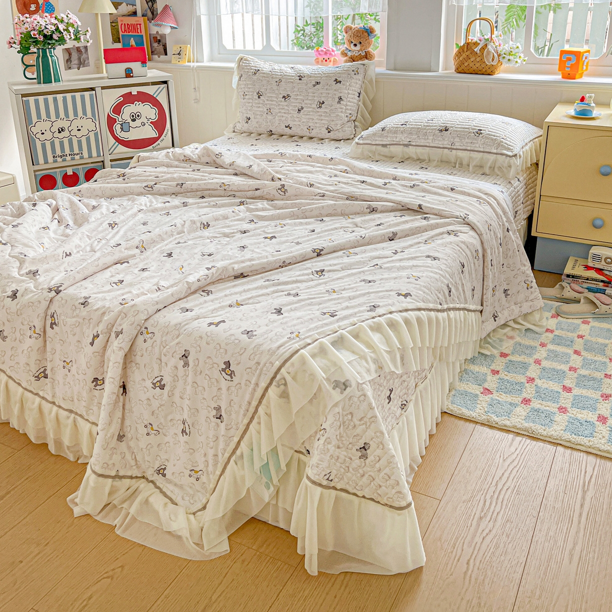 91家纺网 家纺一手货源 找家纺 富米莱单品馆 2026新款高奢维密花边冰肤格凉感夏凉被床盖夏被四件套 夏被床盖-萌马聚财