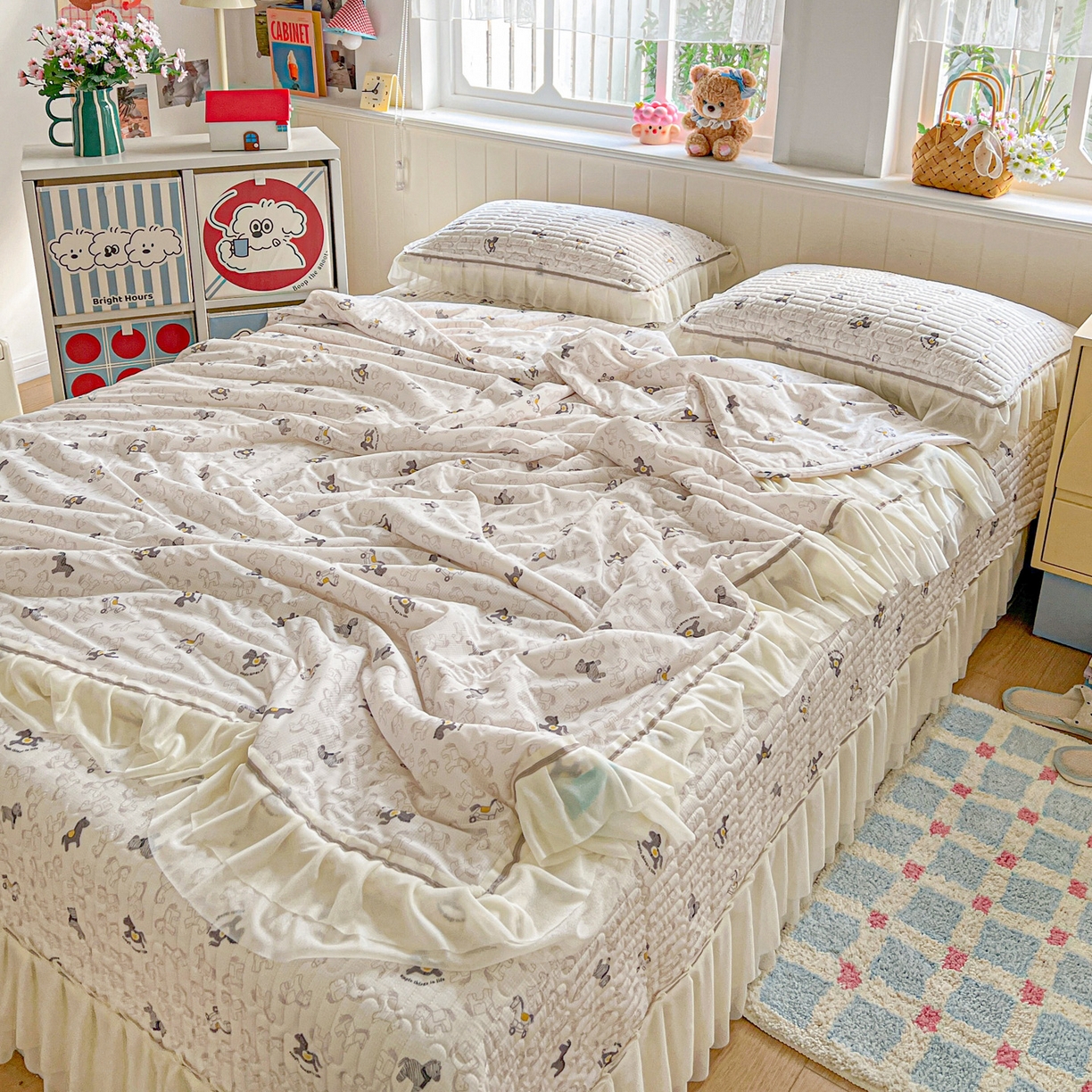 91家纺网 家纺一手货源 找家纺 富米莱单品馆 2026新款高奢维密花边冰肤格凉感夏凉被床盖夏被四件套 夏被床盖-萌马聚财