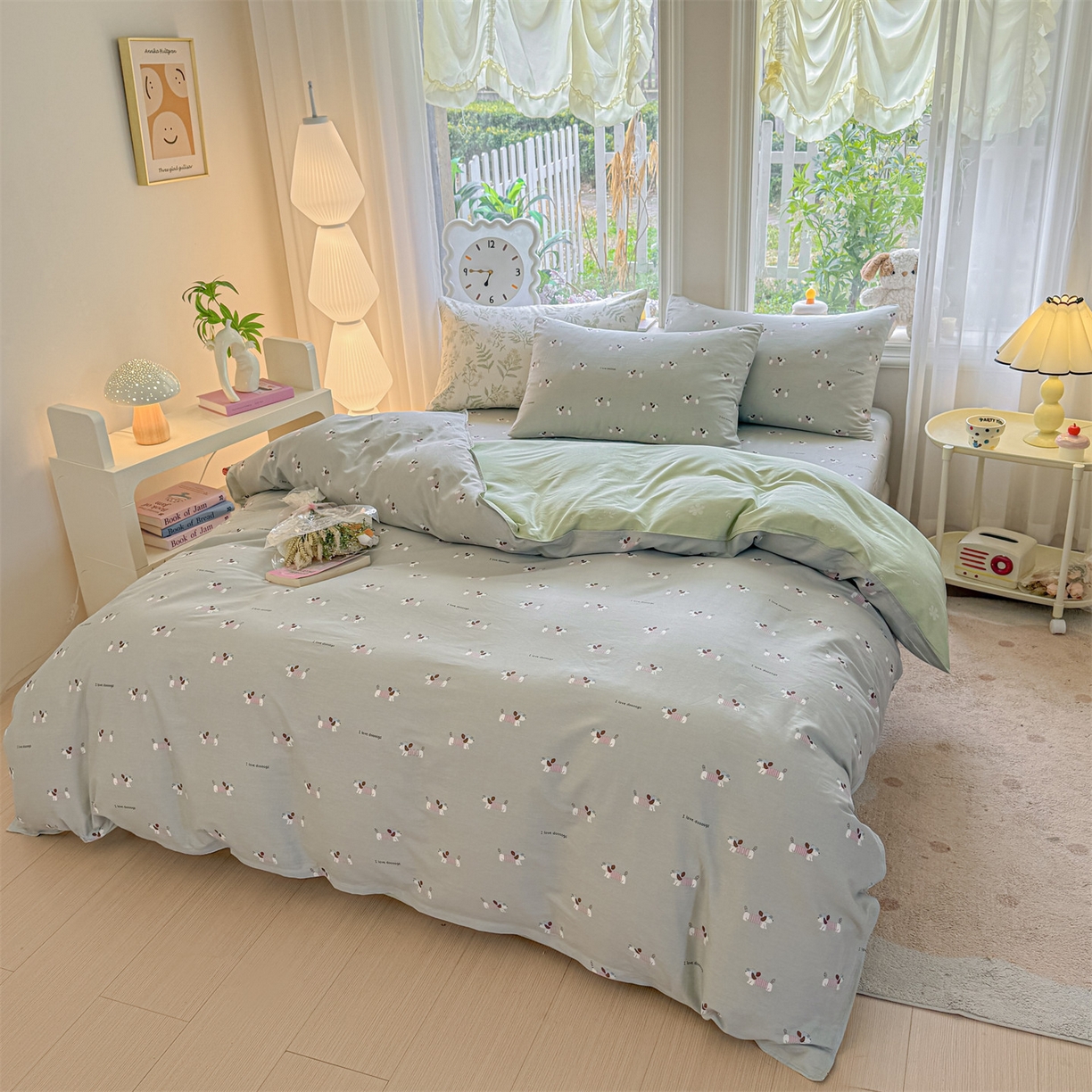 91家纺网 家纺一手货源 找家纺 女子家纺 2026新款全棉印花四件套系列 克里斯-绿