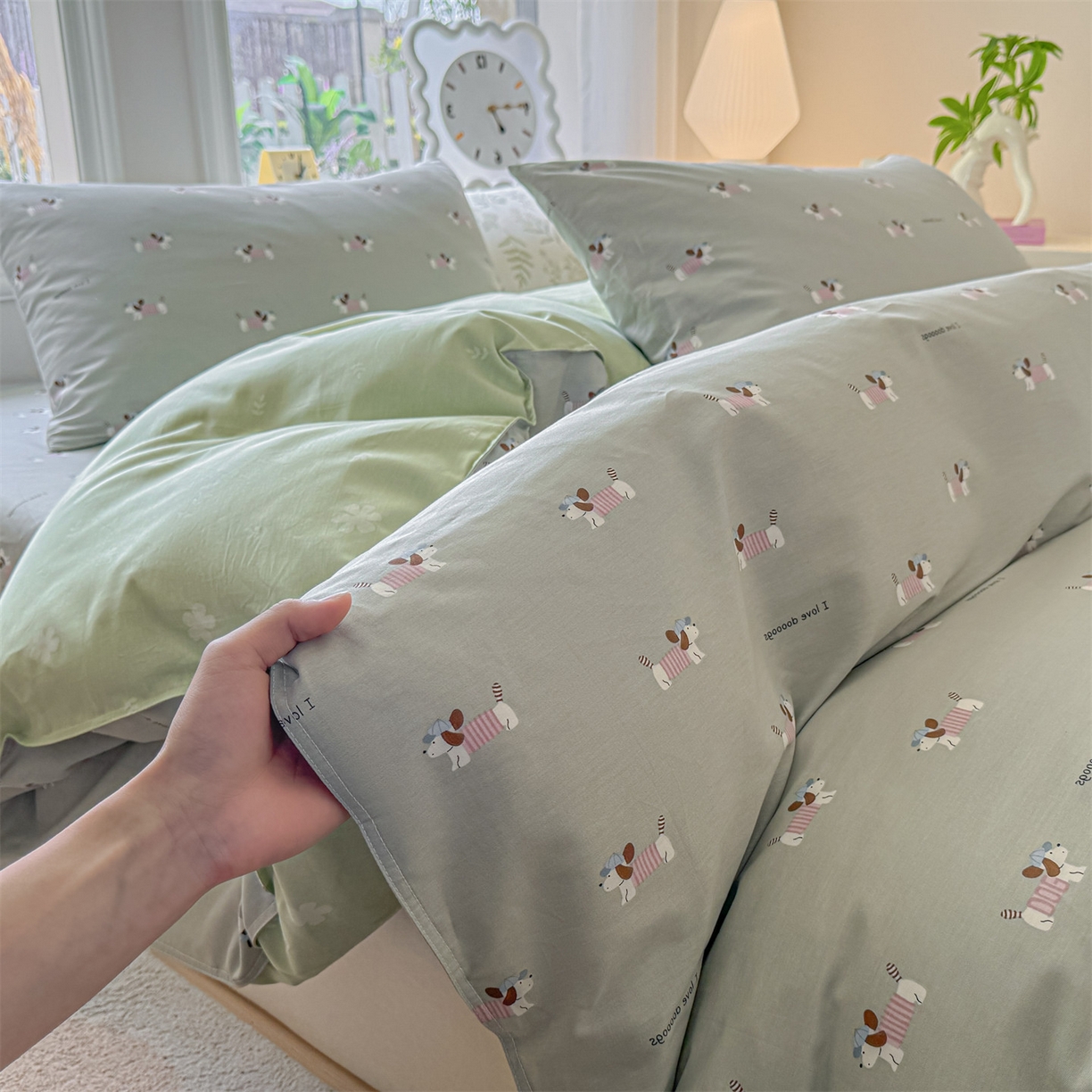 91家纺网 家纺一手货源 找家纺 女子家纺 2026新款全棉印花四件套系列 克里斯-绿