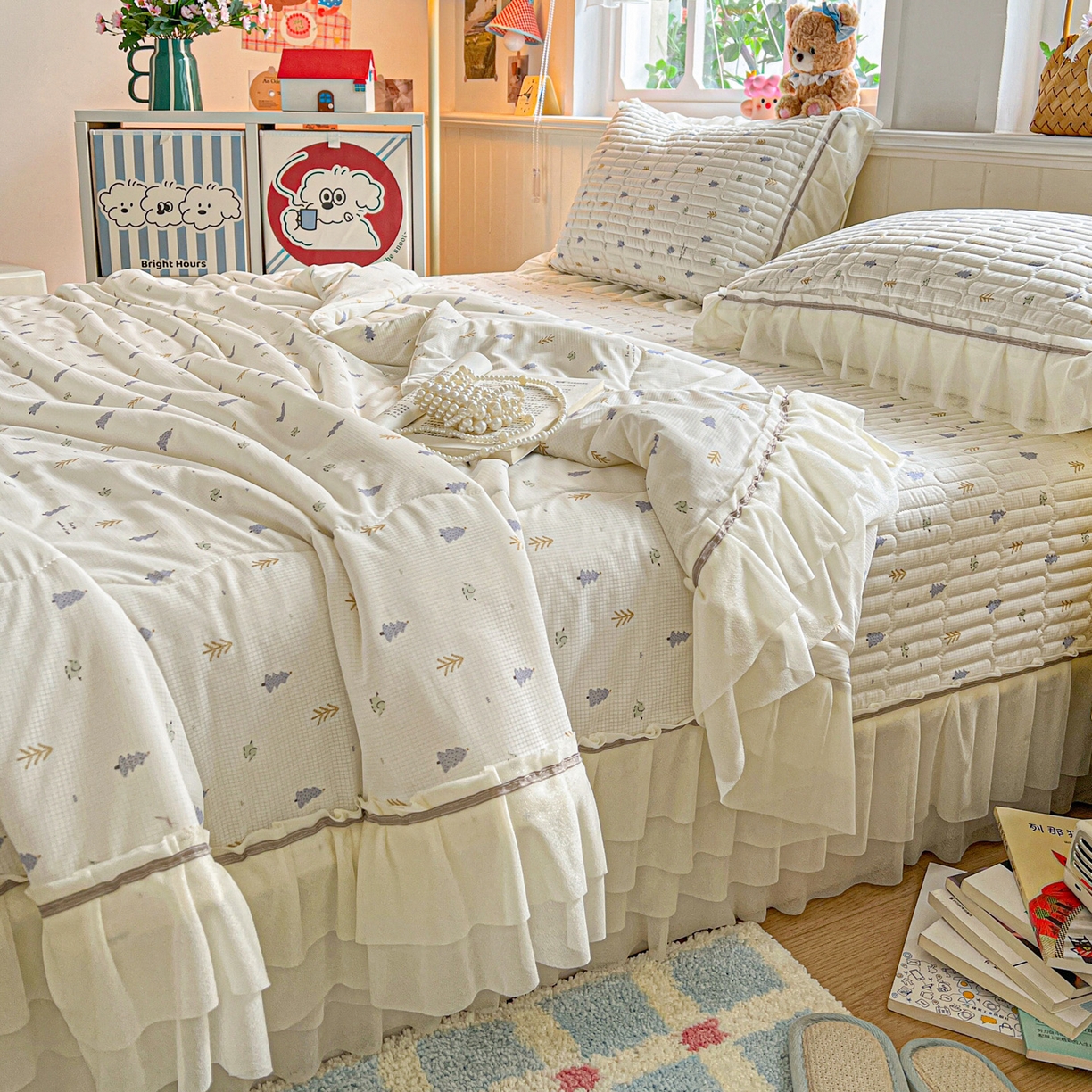 91家纺网 家纺一手货源 找家纺 富米莱单品馆 2026新款高奢维密花边冰肤格凉感夏凉被床盖夏被四件套 夏被床盖-梦幻森林