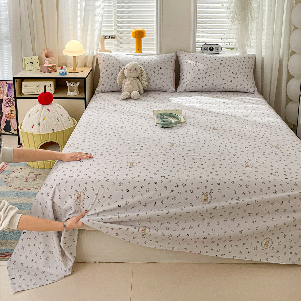 91家纺网 家纺一手货源 找家纺 纽缦家纺 2026新款A类105g四件套古法水洗棉单床单床单单件 恋空灰