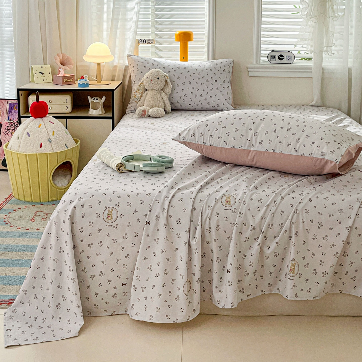 91家纺网 家纺一手货源 找家纺 纽缦家纺 2026新款A类105g四件套古法水洗棉单床单床单单件 恋空灰