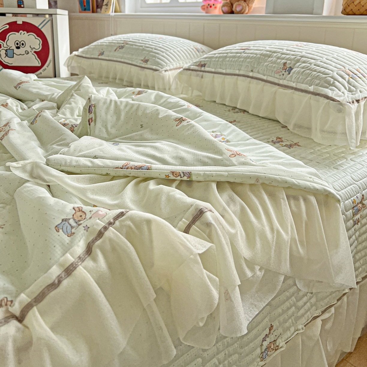 91家纺网 家纺一手货源 找家纺 富米莱单品馆 2026新款高奢维密花边冰肤格凉感夏凉被床盖夏被四件套 夏被床盖-青屿小兔