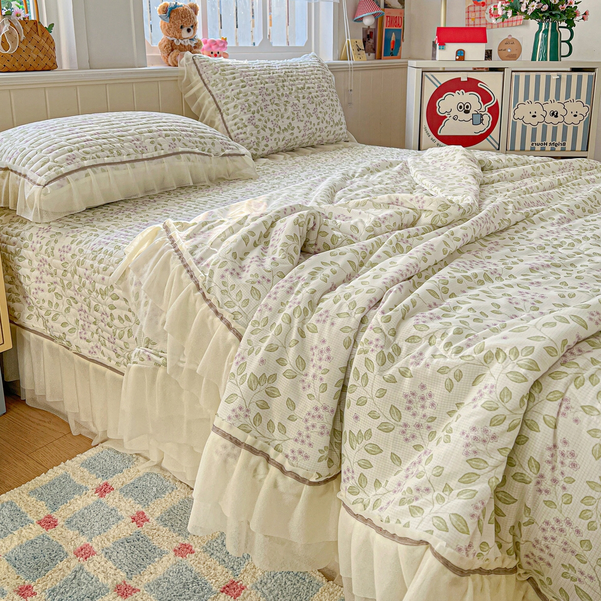 91家纺网 家纺一手货源 找家纺 富米莱单品馆 2026新款高奢维密花边冰肤格凉感夏凉被床盖夏被四件套 夏被床盖-青枝纳福