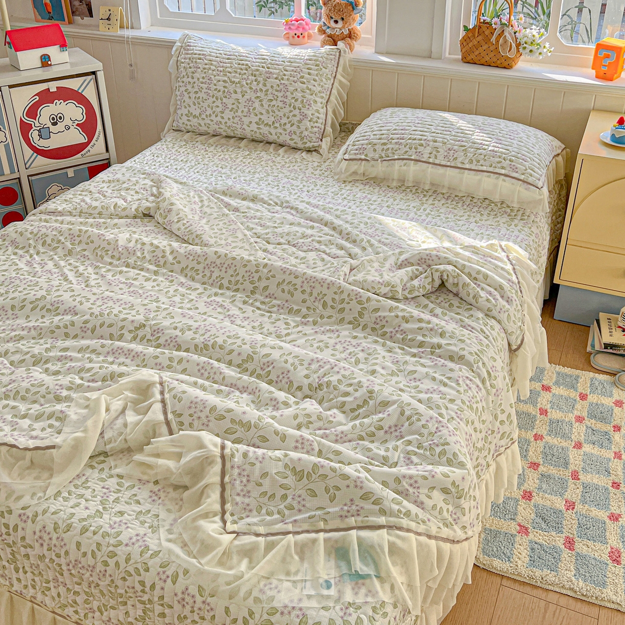 91家纺网 家纺一手货源 找家纺 富米莱单品馆 2026新款高奢维密花边冰肤格凉感夏凉被床盖夏被四件套 夏被床盖-青枝纳福