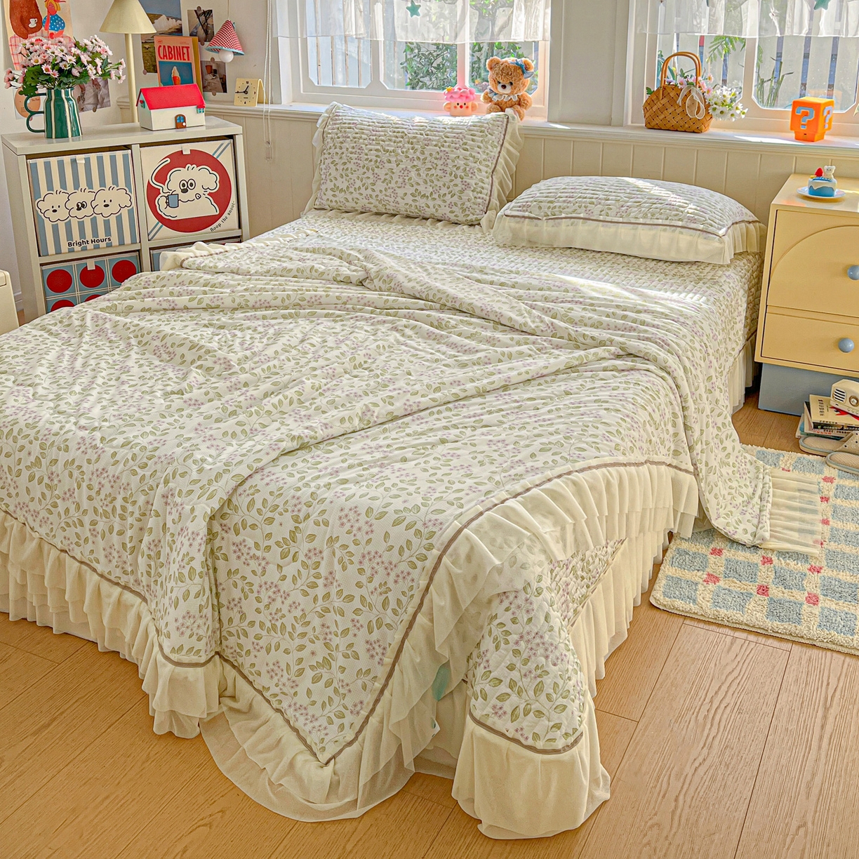 91家纺网 家纺一手货源 找家纺 富米莱单品馆 2026新款高奢维密花边冰肤格凉感夏凉被床盖夏被四件套 夏被床盖-青枝纳福