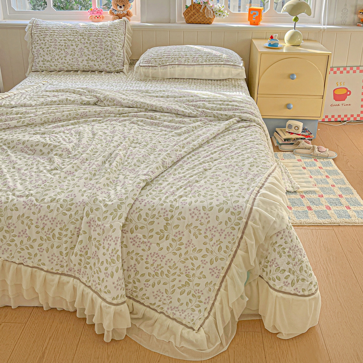 91家纺网 家纺一手货源 找家纺 富米莱单品馆 2026新款高奢维密花边冰肤格凉感夏凉被床盖夏被四件套 夏被床盖-青枝纳福