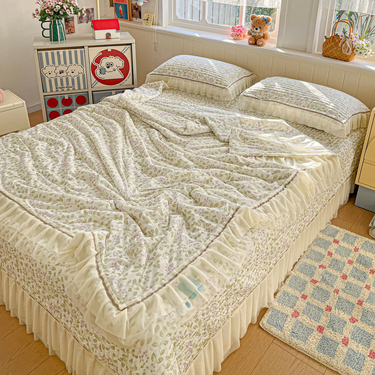 91家纺网 家纺一手货源 找家纺 富米莱单品馆 2026新款高奢维密花边冰肤格凉感夏凉被床盖夏被四件套 夏被床盖-青枝纳福