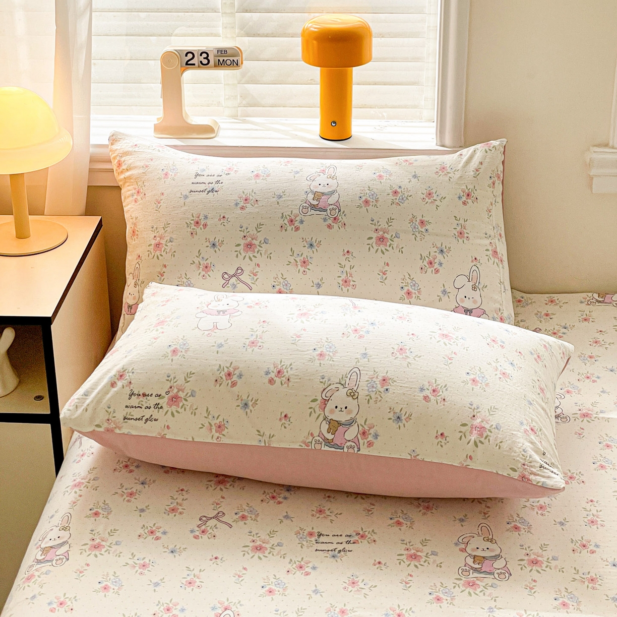 91家纺网 家纺一手货源 找家纺 纽缦家纺 2026新款A类105g四件套古法水洗棉单床单床单单件 美丽小兔