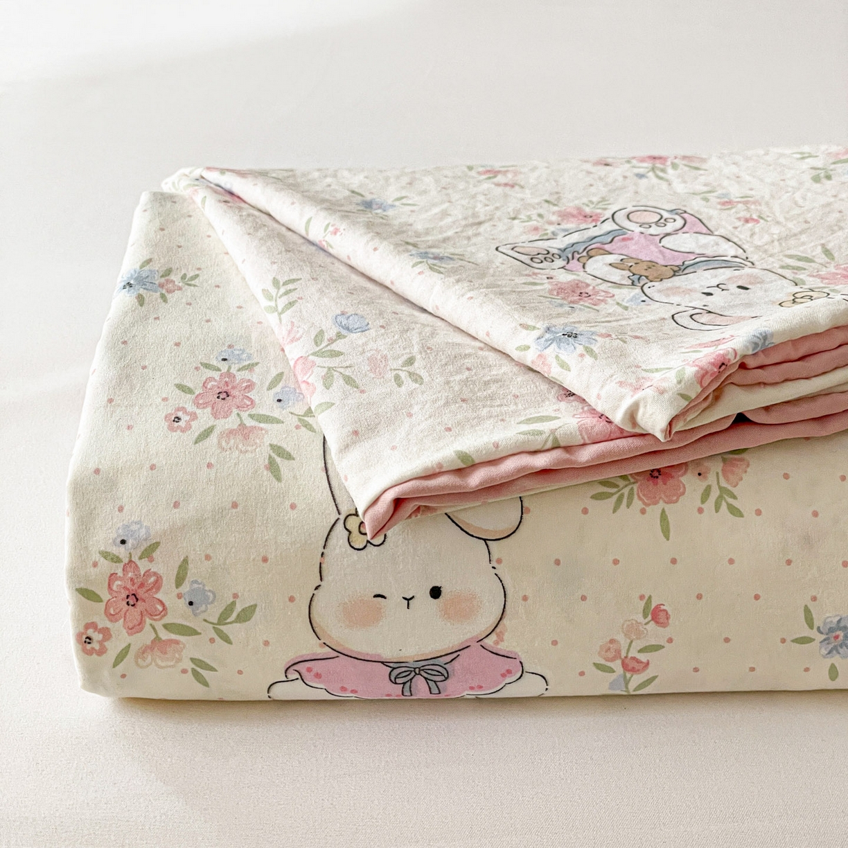 91家纺网 家纺一手货源 找家纺 纽缦家纺 2026新款A类105g四件套古法水洗棉单床单床单单件 美丽小兔