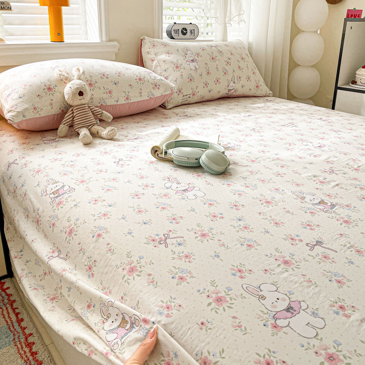 91家纺网 家纺一手货源 找家纺 纽缦家纺 2026新款A类105g四件套古法水洗棉单床单床单单件 美丽小兔