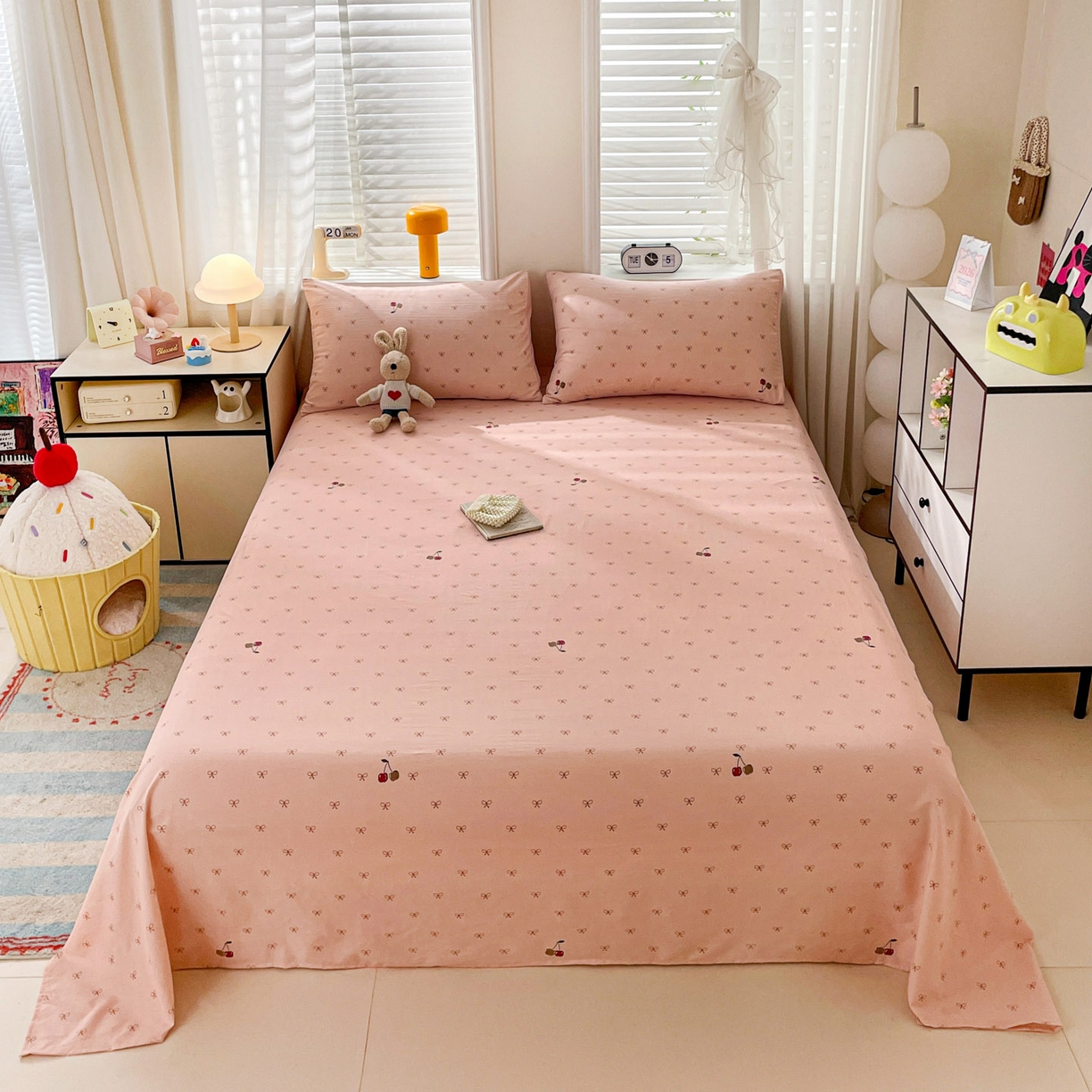 纽缦家纺 2026新款A类105g四件套古法水洗棉单床单床单单件 梦樱粉