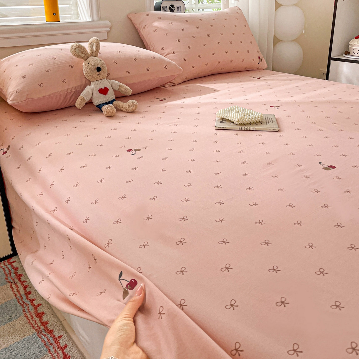 91家纺网 家纺一手货源 找家纺 纽缦家纺 2026新款A类105g四件套古法水洗棉单床单床单单件 梦樱粉