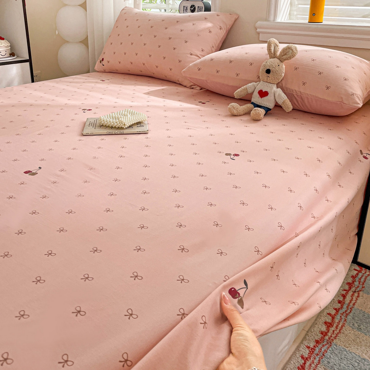 91家纺网 家纺一手货源 找家纺 纽缦家纺 2026新款A类105g四件套古法水洗棉单床单床单单件 梦樱粉