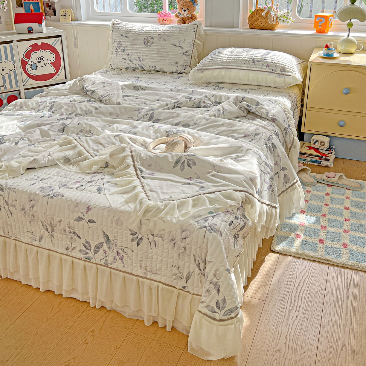 91家纺网 家纺一手货源 找家纺 富米莱单品馆 2026新款高奢维密花边冰肤格凉感夏凉被床盖夏被四件套 夏被床盖-水墨江南