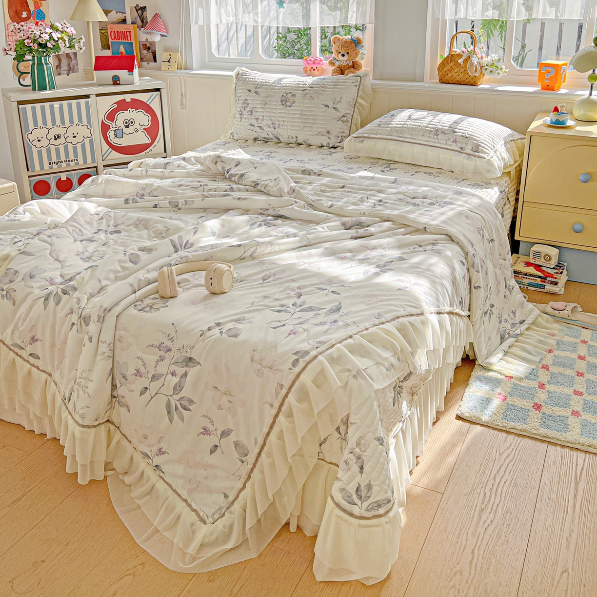 91家纺网 家纺一手货源 找家纺 富米莱单品馆 2026新款高奢维密花边冰肤格凉感夏凉被床盖夏被四件套 夏被床盖-水墨江南