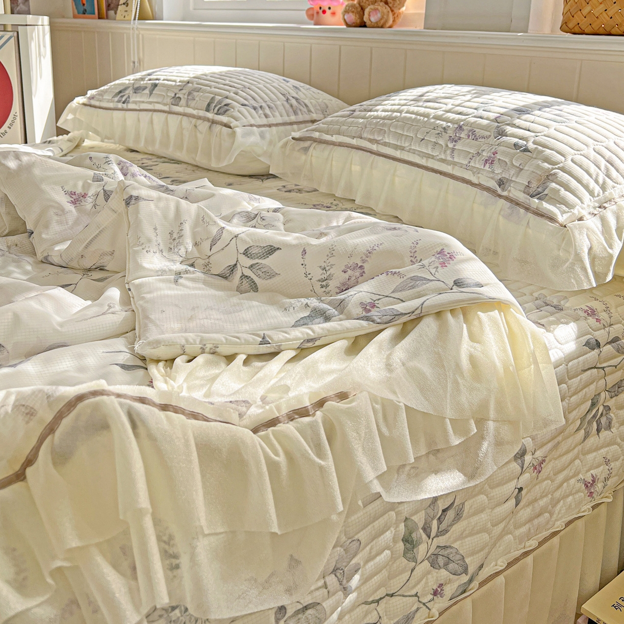 91家纺网 家纺一手货源 找家纺 富米莱单品馆 2026新款高奢维密花边冰肤格凉感夏凉被床盖夏被四件套 夏被床盖-水墨江南