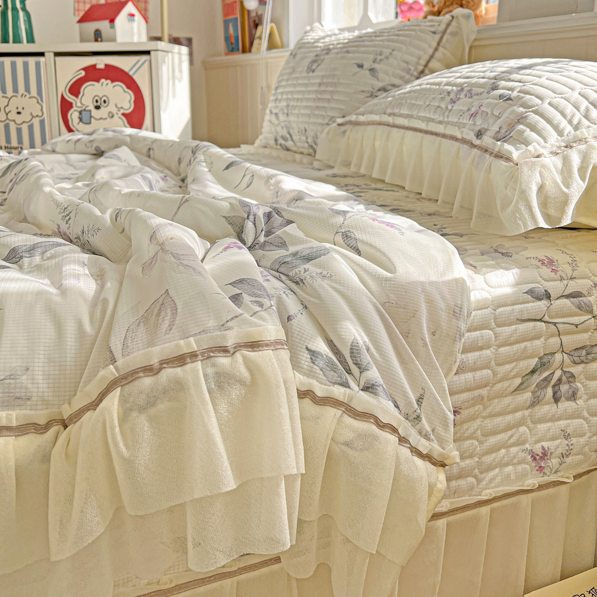 91家纺网 家纺一手货源 找家纺 富米莱单品馆 2026新款高奢维密花边冰肤格凉感夏凉被床盖夏被四件套 夏被床盖-水墨江南