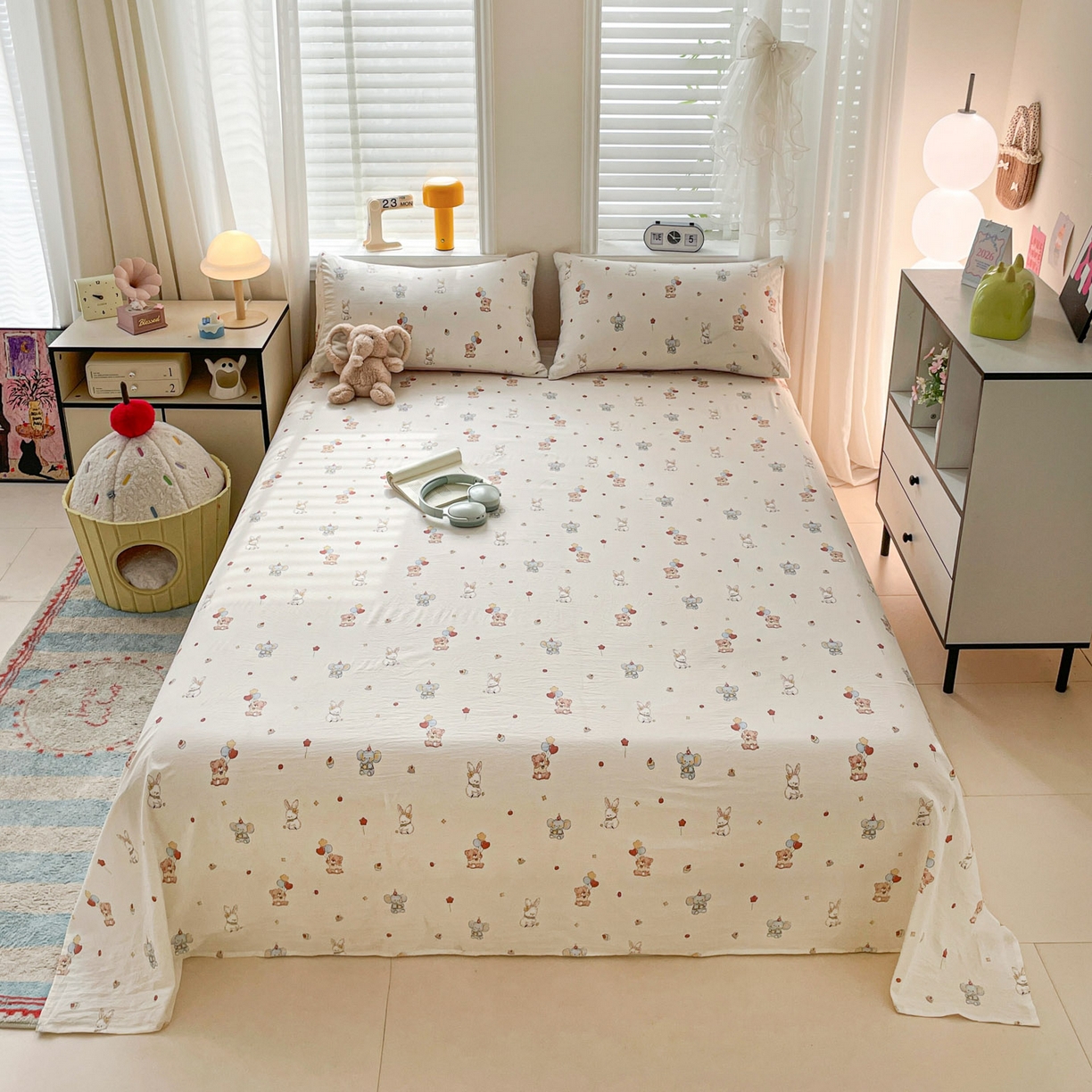 纽缦家纺 2026新款A类105g四件套古法水洗棉单床单床单单件 小飞象