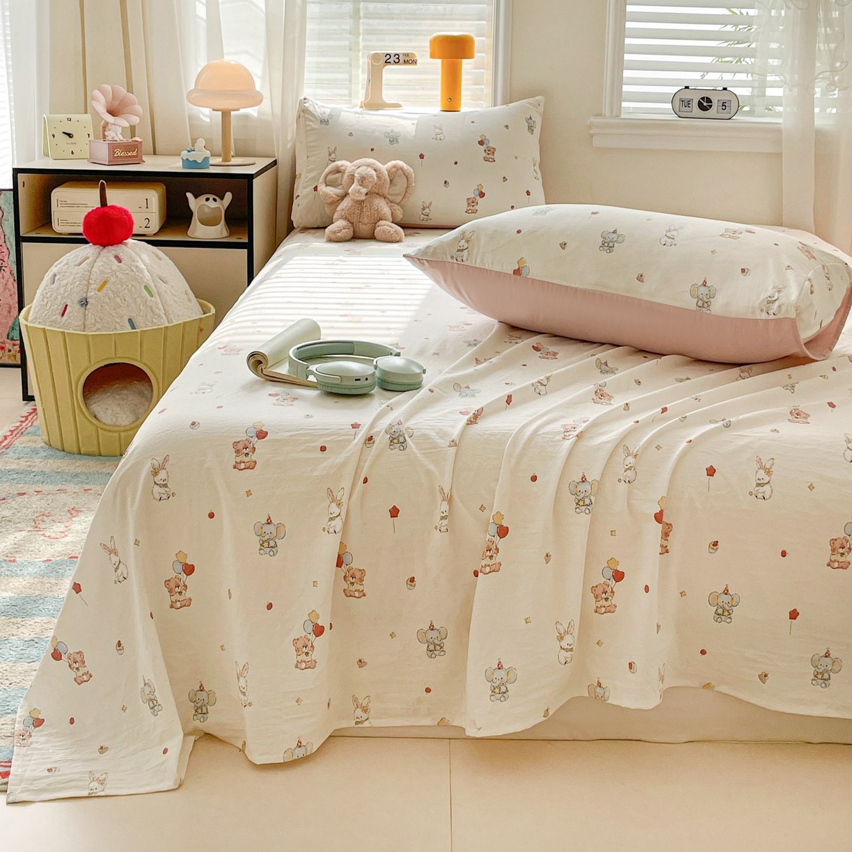 91家纺网 家纺一手货源 找家纺 纽缦家纺 2026新款A类105g四件套古法水洗棉单床单床单单件 小飞象